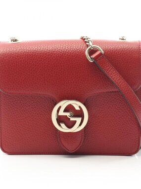 Gucci Shoulder Bag Interlocking G Red Leather